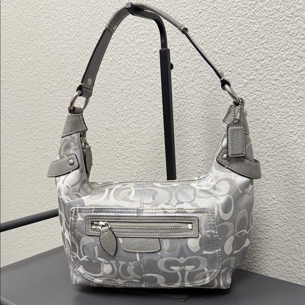 Coach Silver And Gray Scribble Monogram Medium Ho… - image 1
